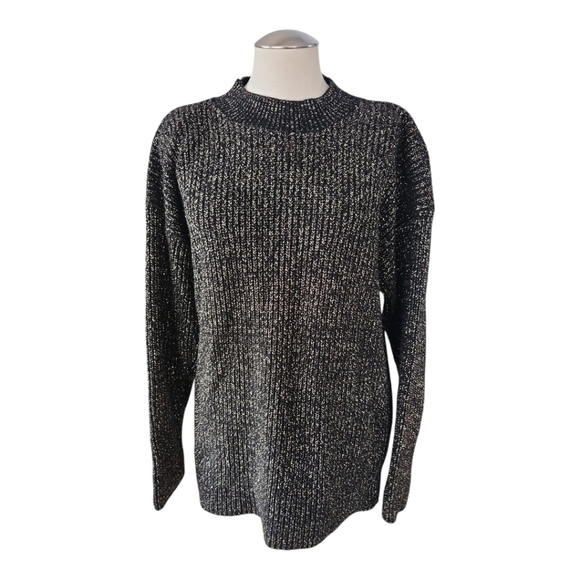 Vintage Carriage Court Metallic Knit Sweater Tunic Black Gold Made in USA - Picture 3 of 9